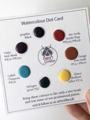 Dot Card: Watercolour Dot Card - Our Watercolour Dot Card is a testcard with seven dots of our hand mulled professional watercolour paint for you to try. Simply bring the colours to life with a wet brush.