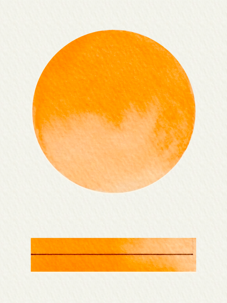 handmade watercolour Cadmium Yellow Deep watercolour paint by Art scribe. Hand mulled from artist grade pigment. Warm and rich orange-yellow.