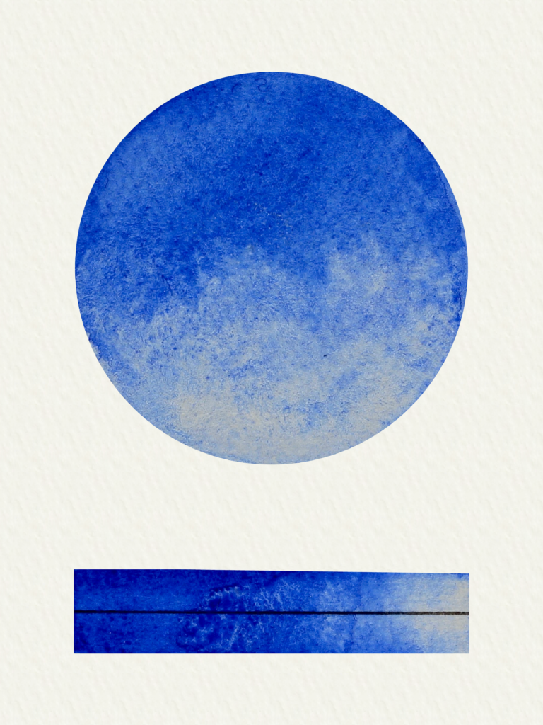Handmade watercolour Ultramarine Blue - A warm deep blue with granulation and useful for mixing to make shadowy mauve and grey tones. Hand mulled in Devon by Art Scribe