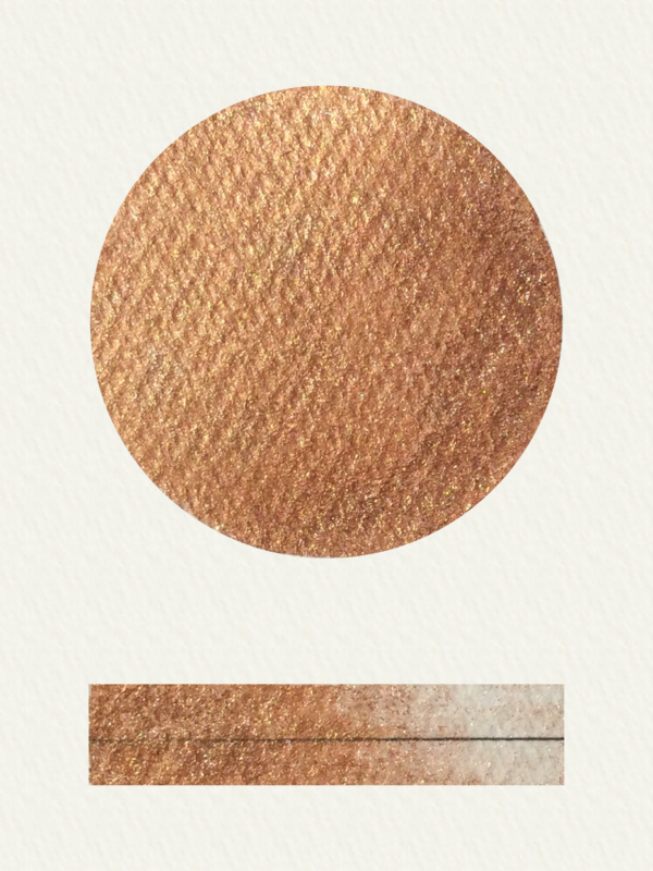 Bronze Shimmer watercolour paint by Art scribe. Hand mulled from artist grade pigment. Bronze metallic swatch.